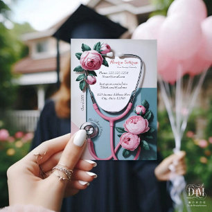 Tarjeta De Visita Estetoscopio Rosas Rosadas Florales Modernas Nombr