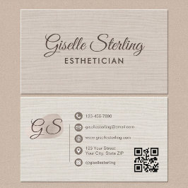 Tarjeta De Visita Esthetician Beige Linen Modern Elegant QR Code
