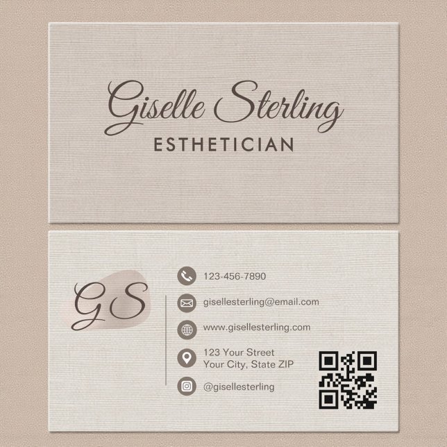 Tarjeta De Visita Esthetician Beige Linen Modern Elegant QR Code (Subido por el creador)