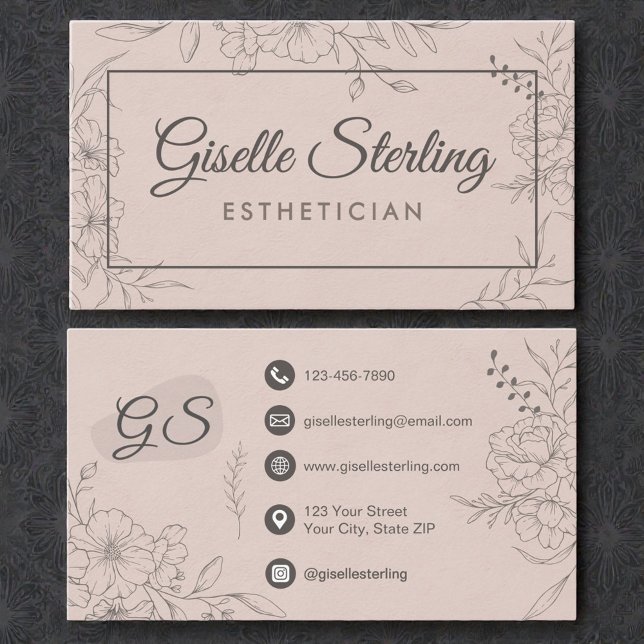 Tarjeta De Visita Esthetician Blush Floral Line Art Script (Subido por el creador)