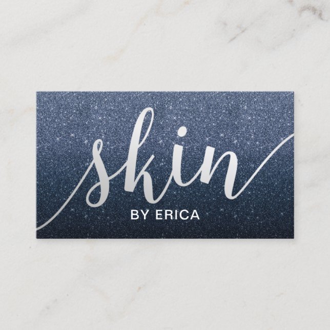 Tarjeta De Visita Esthetician elegante del purpurina de los azules (Anverso)