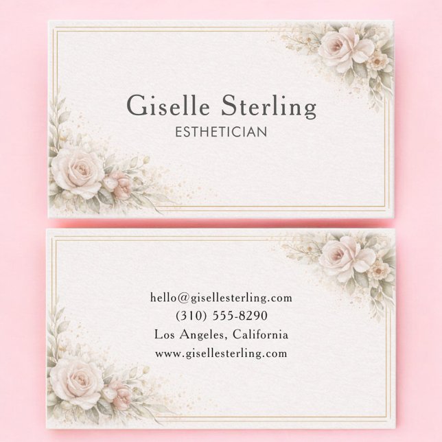 Tarjeta De Visita Esthetician Floral Neutral Professional (Subido por el creador)