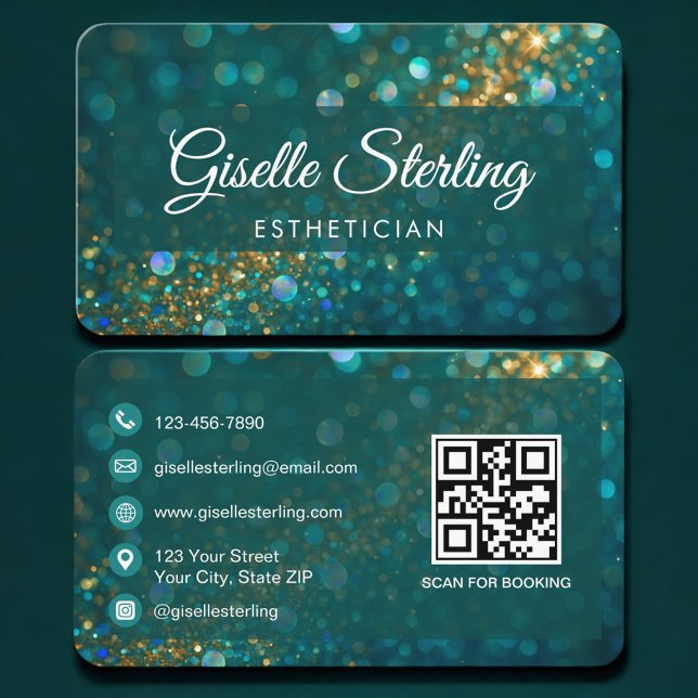 Tarjeta De Visita Esthetician Green Gold QR Code Professional (Subido por el creador)