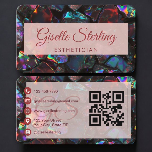Tarjeta De Visita Esthetician Opal Black QR Code (Subido por el creador)