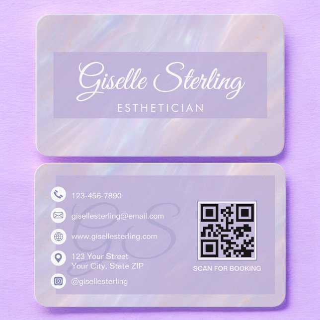 Tarjeta De Visita Esthetician Pastel Purple QR Code (Subido por el creador)
