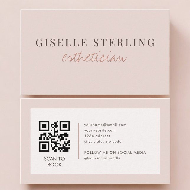 Tarjeta De Visita Esthetician QR Code Blush Pink  (Subido por el creador)