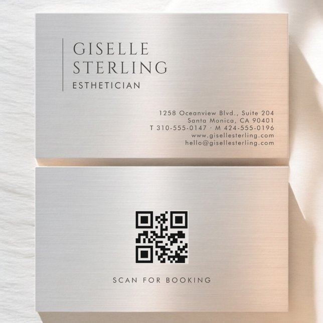 Tarjeta De Visita Esthetician QR Code Brushed Metal (Subido por el creador)