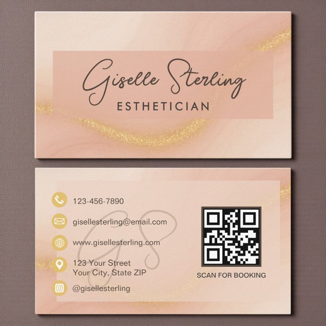 Tarjeta De Visita Esthetician Watercolor QR Code (Subido por el creador)