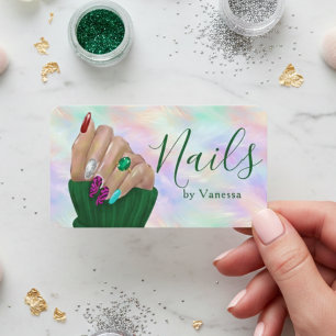 Tarjeta De Visita Estilista Artista de Uñas Opal Iridescente Manicur