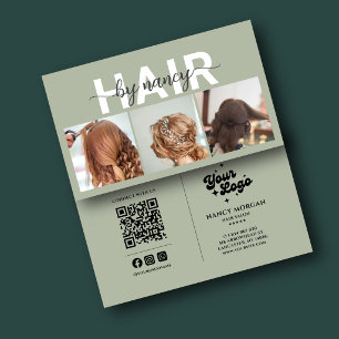 Tarjeta De Visita Estilista de cabello 3 Código QR de logotipo verde