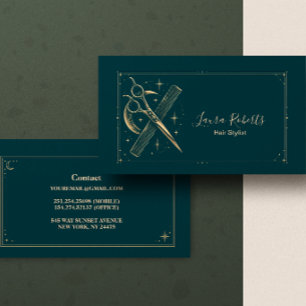 Tarjeta De Visita Estilista de cabello celestial Teal Gold