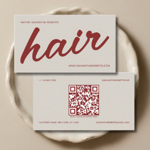 Tarjeta De Visita Estilista de cabello código QR de secuencia beige 