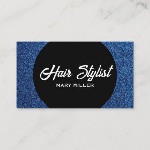Tarjeta De Visita Estilista de cabello con brillo azul moderno círcu