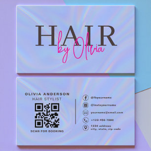 Tarjeta De Visita Estilista de cabello con código QR holográfico mod