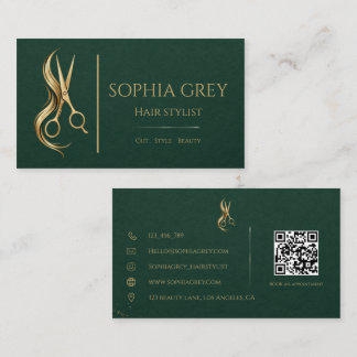 Tarjeta De Visita Estilista de cabello de esmeralda y oro de lujo