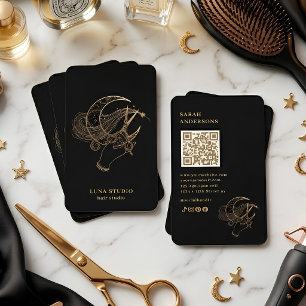 Tarjeta De Visita Estilista de cabello de lujo Místico Celestial Neg
