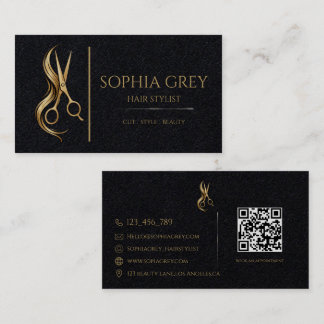 Tarjeta De Visita Estilista de cabello de lujo negro y dorado