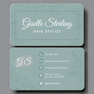 Tarjeta De Visita Estilista de cabello floral verde turquesa