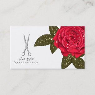 Tarjeta De Visita Estilista de Cabello Húmedo Tijeras de Plata Rosa