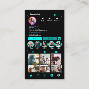 Tarjeta De Visita Estilista de cabello Instagram Turquesa Escanea pa