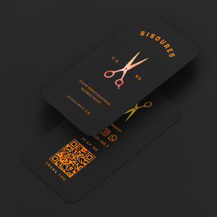 Tarjeta De Visita Estilista de cabello minimalista Tijeras naranjas 