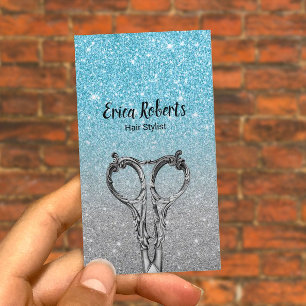 Tarjeta De Visita Estilista de cabello Moderno Aqua Azul Teal & Bril