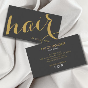 Tarjeta De Visita Estilista de cabello moderno guión gris y amarillo