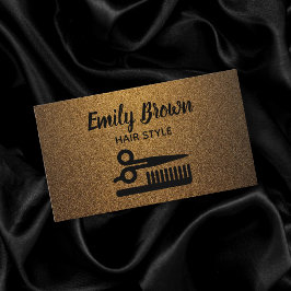 Tarjeta De Visita Estilista de cabello moderno negro y cobre dorado