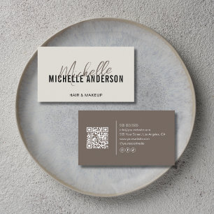 Tarjeta De Visita Estilista de cabello Moderno Neutro y Taupe Código