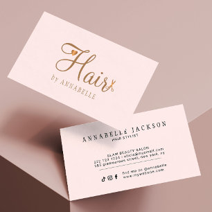 Tarjeta De Visita Estilista de cabello moderno rosa dorado chic letr