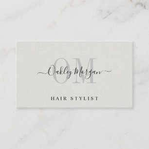 Tarjeta De Visita Estilista de cabello monograma de lino falso