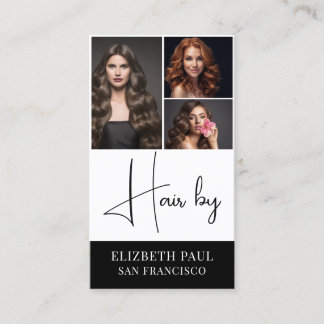 Tarjeta De Visita Estilista de cabello negro y blanco lujoso 3 foto