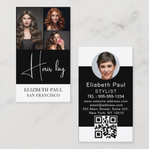 Tarjeta De Visita estilista de cabello negro y blanco lujoso 3 foto