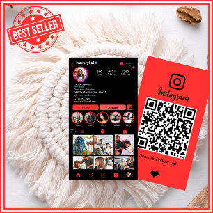 Tarjeta De Visita Estilista de cabello rojo Instagram QR redes socia