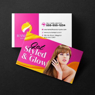 Tarjeta De Visita Estilista de cabello rosa llamativo Artista de maq