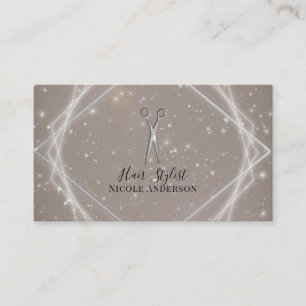 Tarjeta De Visita Estilista de cabello Silver Scissors Geometric Glo