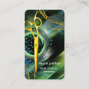 Tarjeta De Visita Estilista de cabello Tijeras doradas Salón Spa Ver