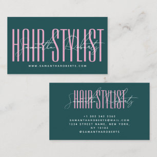 Tarjeta De Visita Estilista de cabello tipografía moderna guión verd