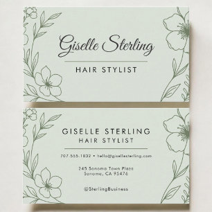 Tarjeta De Visita Estilista de cabello Verde Botánico Moderno Sage