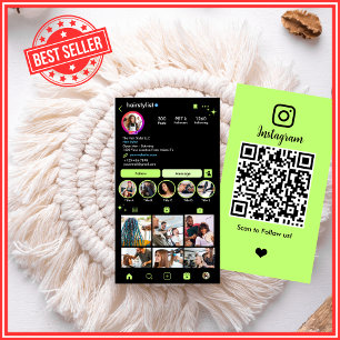 Tarjeta De Visita Estilista de Instagram Código QR Verde Lima Redes