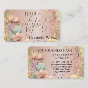 Tarjeta De Visita Estilista de pelo en oro floral y Rosa