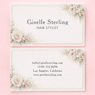 Tarjeta De Visita Estilista de Pelo Floral Neutral Profesional