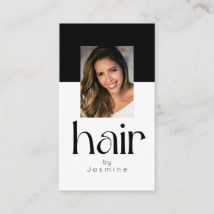 Tarjeta De Visita Estilista de Pelo Foto Elegante Negro y Blanco Sim