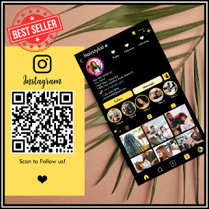 Tarjeta De Visita Estilista de Pelo Instagram Amarillo   Escanea par
