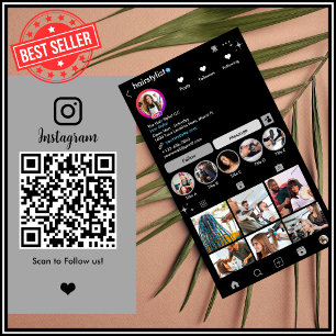 Tarjeta De Visita Estilista de Pelo Instagram Gris Escanea para Co