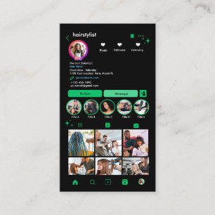 Tarjeta De Visita Estilista de Pelo Instagram Verde   Escanea para C