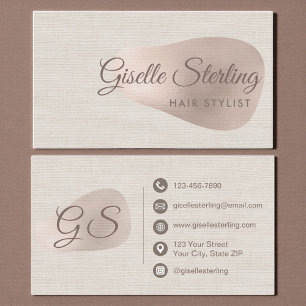 Tarjeta De Visita Estilista de Pelo Lino Beige Belleza Abstracta