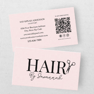 Tarjeta De Visita Estilista de Pelo Moderno Código QR Blush Rosa