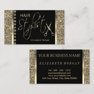 Tarjeta De Visita Estilista de pelo - Purpurina de oro y diamantes