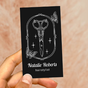 Tarjeta De Visita Estilista de Pelo Tijera Monada y Mariposa Doodle